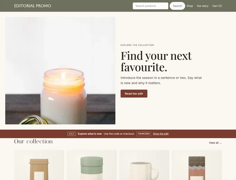 Editorial promo theme, desktop preview