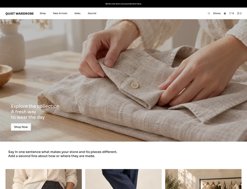 Quiet Wardrobe theme, desktop preview